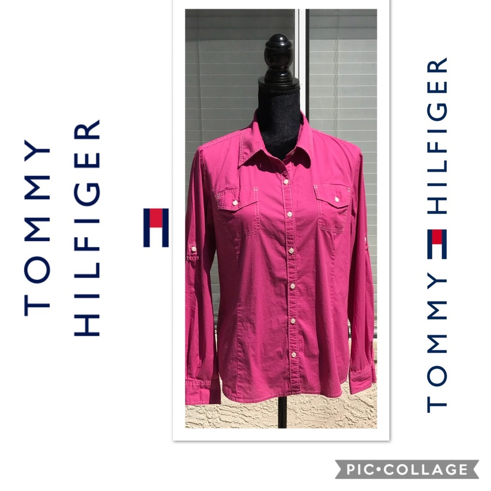 TOMMY HILFIGER COLLARED BUTTON UP BLOUSE